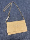 Novelty Clutch Pouch Summer Raffia With Pearl Chain Strap