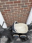 Antique Vintage Wicker Baby Carriage Buggy Blue Stroller Rolling Cover