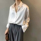 Silk Korean Office Ladies Elegant Shirt Blouse Women Tops Fashion Button Up