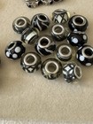 Black White Charm Bead Lot Large Hole Lampwork Glass Silver  Tone Spacers