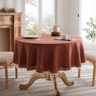 Linen Round Tablecloth With Tassels  Water Resistant  60 Inch Terracotta