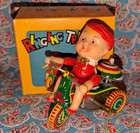 Vintage Ringing Tricycle Tin Litho Wind Up Toy With Key And Box Works   m13 