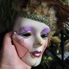 Repaired Hand Painted Venetian Style Wall Mask Purple Gold Mardi Gras Decor