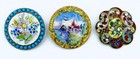 3 Pc  Antique 1800s Victorian Medium Enamel Floral Architectural Buttons