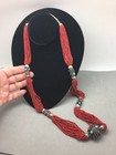 Vintage Tibetan Multi-strand Tribal Necklace Silver 25  Simulated Coral