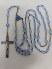 Vintage Rosary Glass Beads Blue Enamel Medal And Crucifix Religious Catholic
