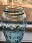 Masons Patient Nov 30th 1858  Midget Pint Aqua Amber Streaks Sun   Moon Lid  70