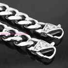 Hot 12 15 17mm Stainless Steel Silver Cool Mens Curb Cuban Chain Necklace 7-40 