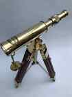 10 Inch Nautical Marine Spyglass Brass Telescope On Wooden Tripod Stand