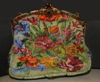Antique Micro Bead Purse With Flowers With Multi Jeweled Frame