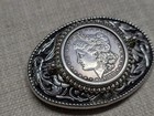 Vintage Morgan Silver Dollar Western Belt Buckle Coin Chrome Rodeo Cowboy 1878