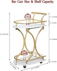 2-tier Rolling Bar Cart With Wine Rack And Glass Holder  Gold
