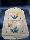 2 Vintage Woven Raffia Straw Wall Pocket Mail Organizer Lot Flowers Butterfly