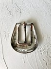  read  Vintage Solid Brass Western Belt Buckle Silver Tone Engraved Roc Taiwan