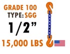 1 2  Grade 100 Chain Sling 10 Ft Grab Hooks 15000 Lb Wll Overhead Lifting