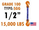 1 2 Grade 100 Lifting Chain Single Leg Sling 10 Ft Grab Hooks Tagged Rated Usa