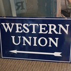  Western Union Telegraph Double Sided Store Sign Porcelain  30    X 18 1 2 vintage