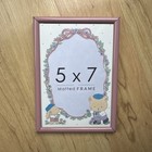 Vintage 5x7    Baby Child Photo Picture Frame Bear Bunny Animals Matted Pink Metal