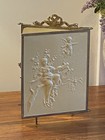 1890s Tri-fold Celluloid Brass Hanging Table Top Vanity Beveled Mirror Cherubs