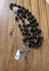 Antique French Rosary 17    Lourdes Black Beads Solid Sterling Silver Art Deco
