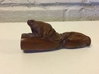 Vintage Japanese Signed Wood Carved Netsuke Of Frog Sitting On Wood Log