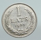 1924 Latvia Lions   Shield Antique Vintage Old Silver European Lats Coin I91288