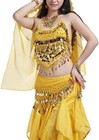 Yellow Gold Coin Belly Dance Hip Skirt With Bracelets Scarf Wrap Belt Hipscarf