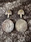 Signed Lmb Sterling Silver And Turquoise Large Native American Cluster Earrings