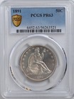 1891 Seated Liberty Half Dollar 50c Pcgs Pr63