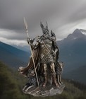 Odin Viking Norse Mythology God With Wolves Statue Antique Bronze Finish 9 5 