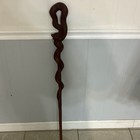 Wooden Snake Design Walking Stick Brown Hiking Cane Unisex Adults Rounded Top