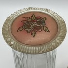 Pair Of Matching Vintage Glass Powder Dresser Vanity Jars 1 5  3  Floral Lids