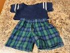 Build A Bear Blue Green Tartan Plaid Short Blue Shirt Star Teddy Clothes Outfit