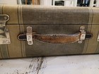 Vintage 1940 s Tweed Case Travel Trunk Suitcase Luggage Train Case D  cor Striped