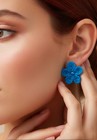 Handmade Blue Crochet Flower Dangle drop Earrings Thread Hook Women No Stone