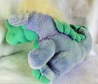 Vintage Purple Sitting Dragon 12  Plush Stuffed Animal W Horn Fluffy Hair Easter