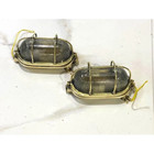 Vintage Brass Oval Bulkhead Lights   Maritime Wall Lamp Pair  set Of Two 