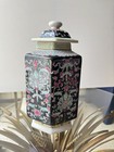 Chinese Vintage Hand-painted Hexagonal Porcelain Jar With Lid - Intricate Scene