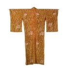 Vintage Japanese Handmade Golden Damask Silk Kimono Red Silk Lining