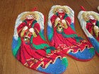 Vtg Set Of 4 Punch Needle Needlepoint Christmas Stocking 18    Angel Trumpet