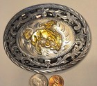 Vintage Metal Belt Buckle  Bronco Busting  Abalone Shell  Silver And Brass  Nice