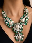 Green Crystal   Pearl Statement Necklace