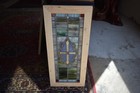 Vintage Stained Glass Window Panel Leaded Geometric Design Framed Architectural 