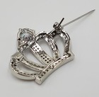 Crown Brooch Pin 1in Silver Tone Fiery Crystal Rhinestone Queen Princess New Nip