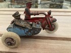 Antique Cast Iron Hubley Red Motorcycle  cop  W  Sidecar And Rider  Rubber Tires