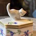 Herend Blue Garland Kitty Trinket Box 