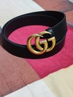 Gucci Gold Gg Buckle Black Leather Belt Wide 1 5  Size 100cm Fit Us 34 36