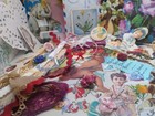  Vtg Mixed Junk Journal Lot Scrapbook Stickers Flowers Ribbon Vintage Wrap A52