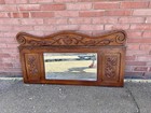 1880s Antique Tiger Oak Wood Fireplace Mantel Top Mirror 2 Pc Ornate 58 X 30 5   