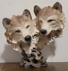 Double Wolf Head Statues X2  Resin Carved  10 x10 x6    4 x3 x2   Vintage 